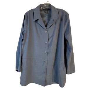 Jessica Holbrook Easy Care Blue Button Front Shirt Jacket Plus Size 1X Stretch